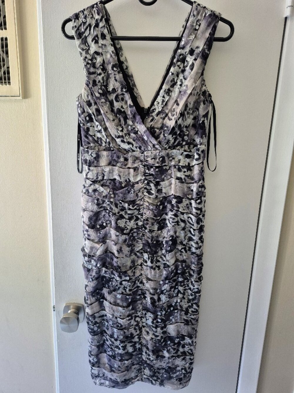 Tadashi Shoji Ruched Metallic Animal Print Cocktail Dress Size 6